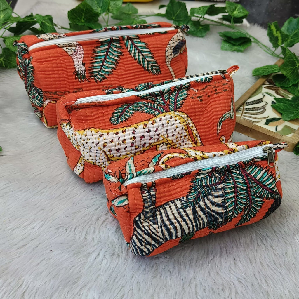 Floral Handcrafted Pure Cotton Quilted Pouches Set