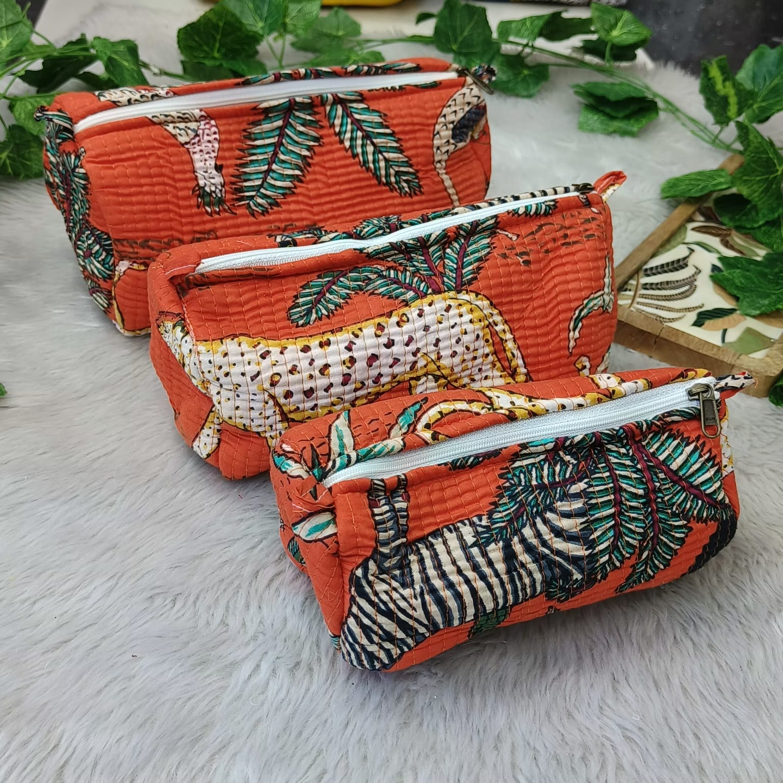 Floral Handcrafted Pure Cotton Quilted Pouches Set