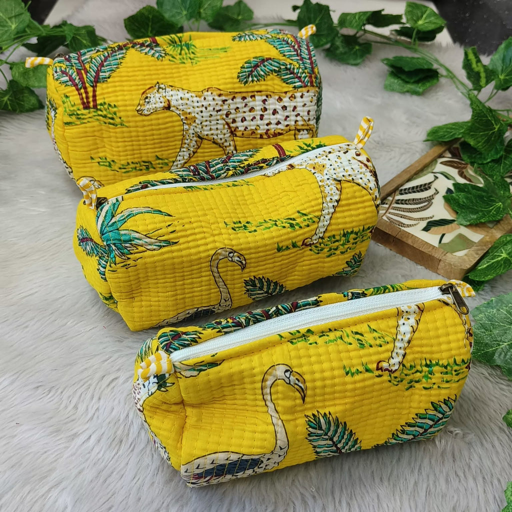 Floral Handcrafted Pure Cotton Quilted Pouches Set