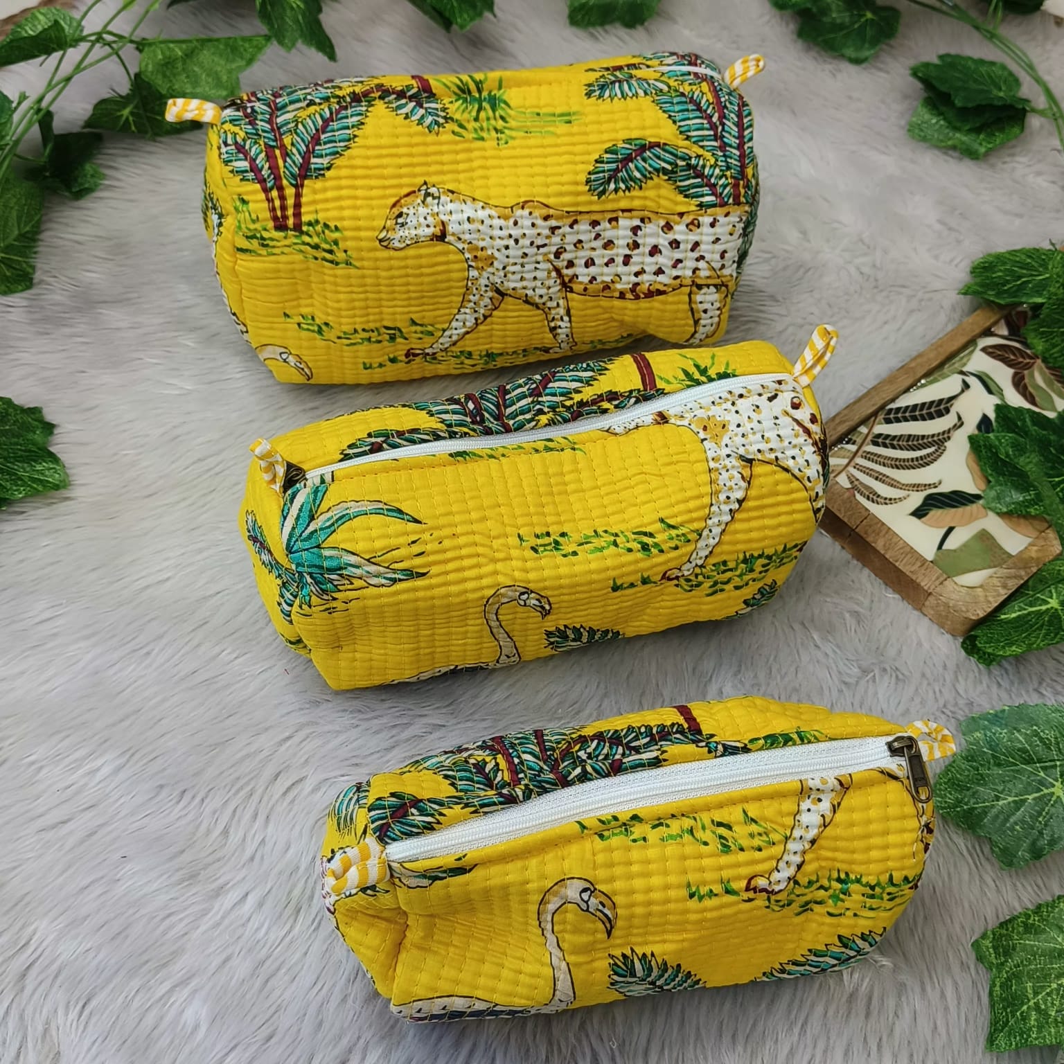 Floral Handcrafted Pure Cotton Quilted Pouches Set