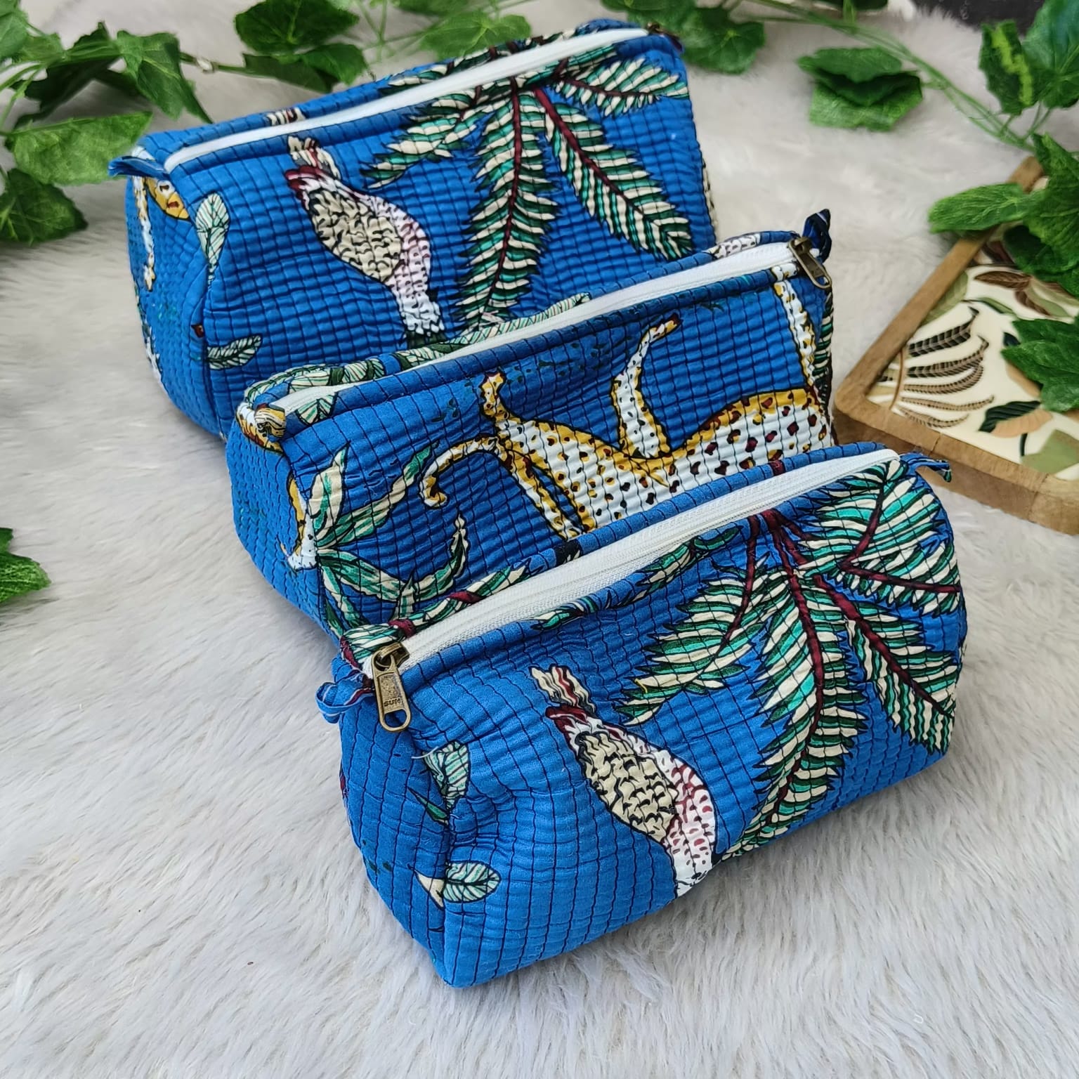 Floral Handcrafted Pure Cotton Quilted Pouches Set