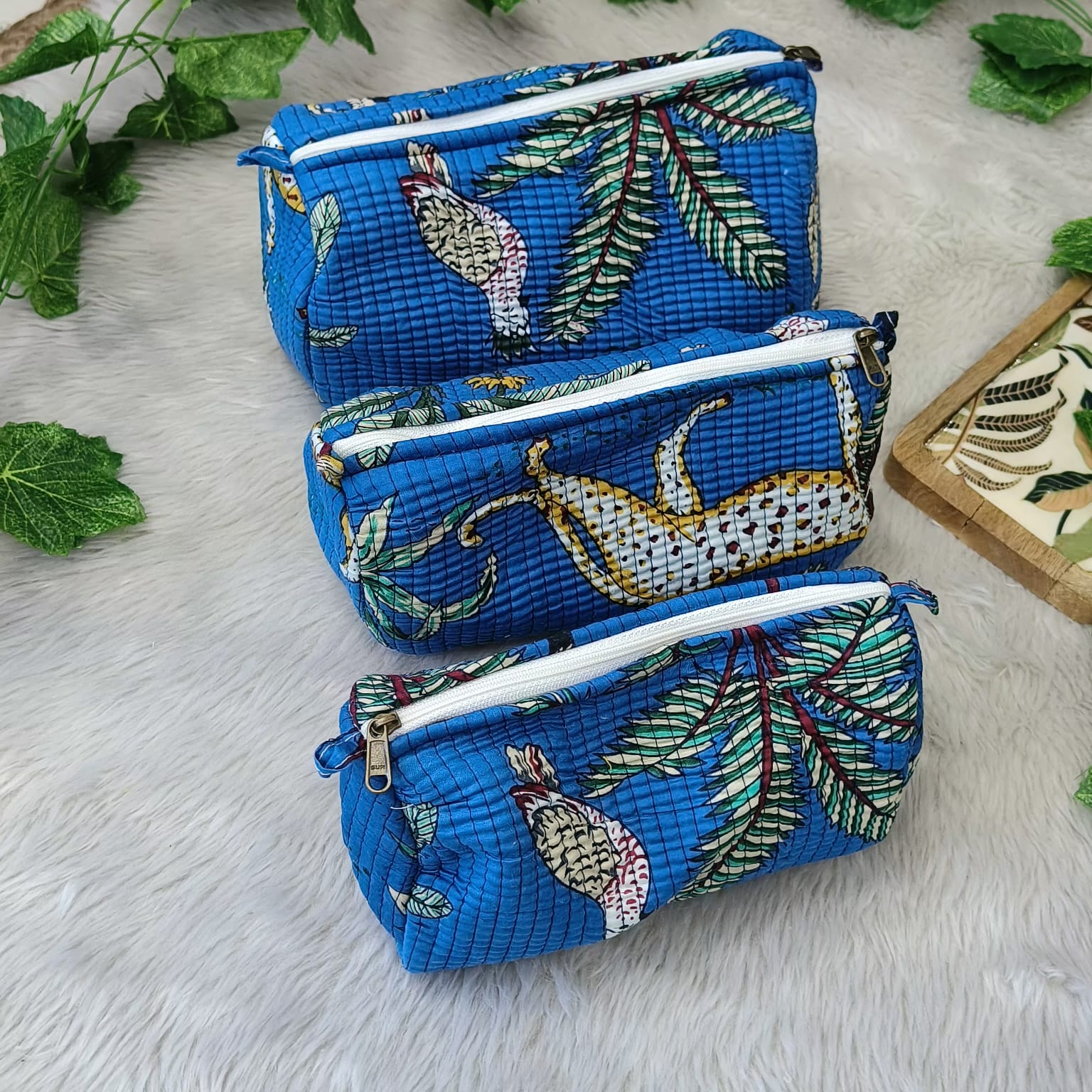 Floral Handcrafted Pure Cotton Quilted Pouches Set