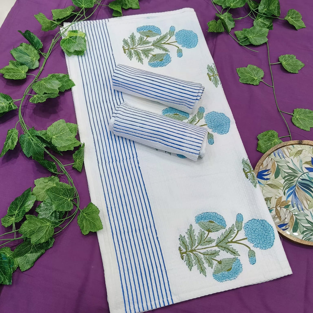 Waffle Handblock Printed Pure Cotton Bath & Hand Towels