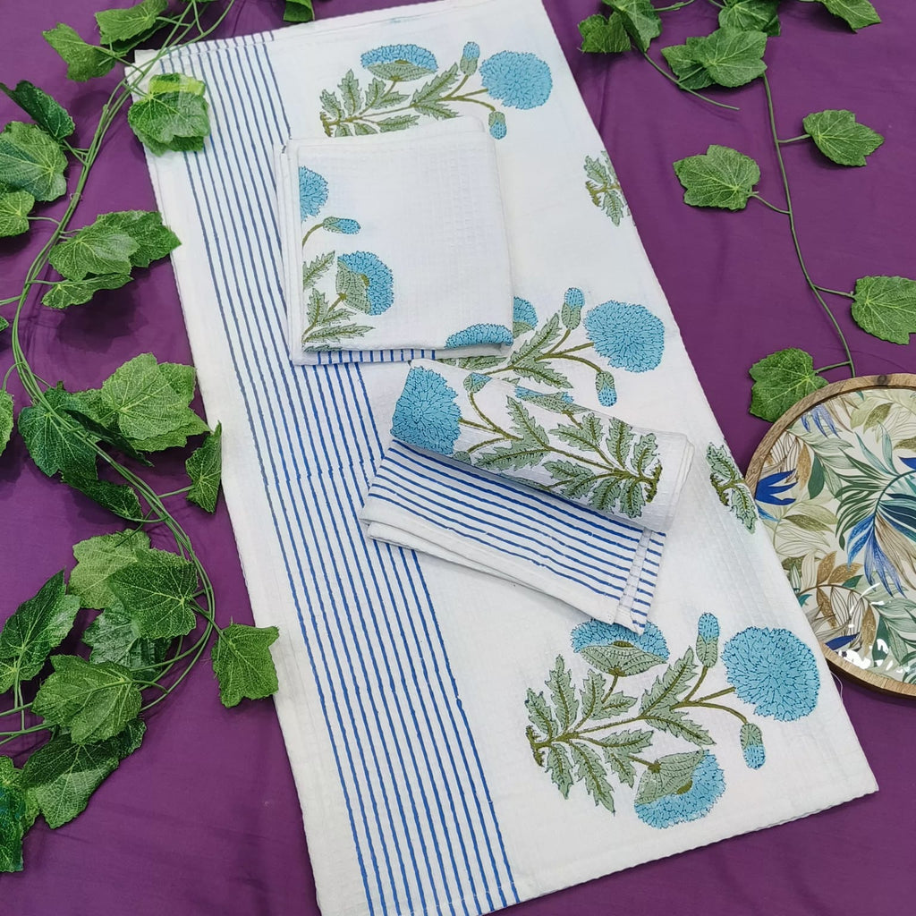 Waffle Handblock Printed Pure Cotton Bath & Hand Towels