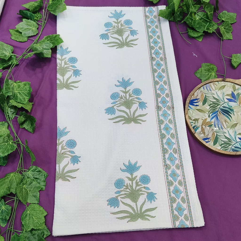 Waffle Handblock Printed Pure Cotton Bath & Hand Towels