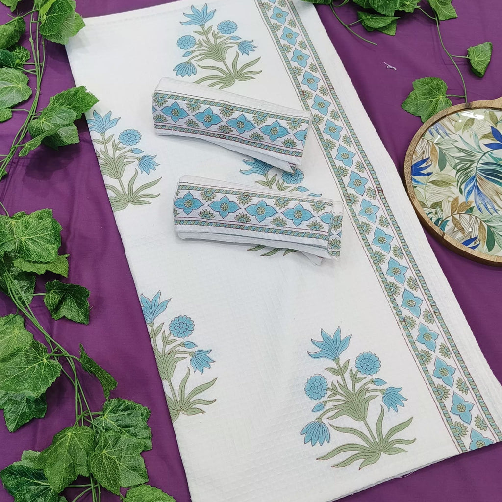 Waffle Handblock Printed Pure Cotton Bath & Hand Towels