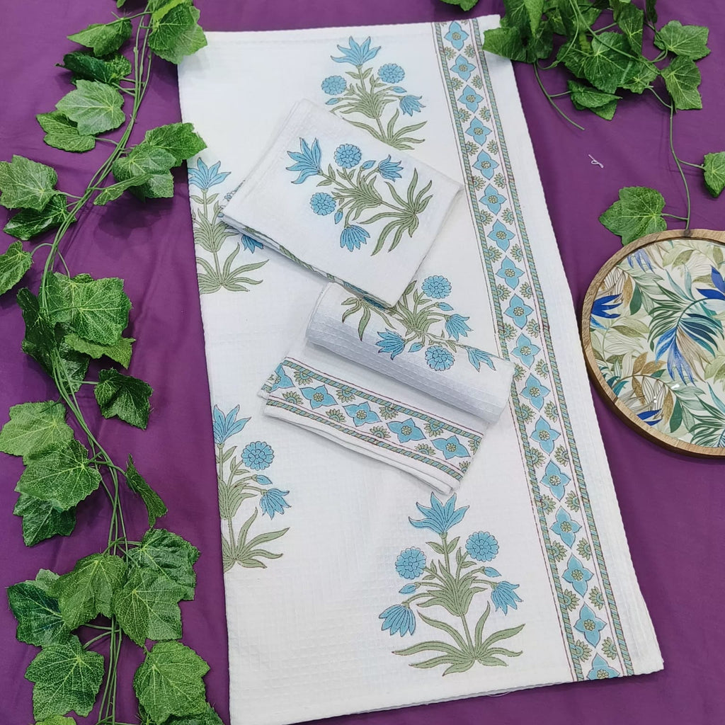 Waffle Handblock Printed Pure Cotton Bath & Hand Towels