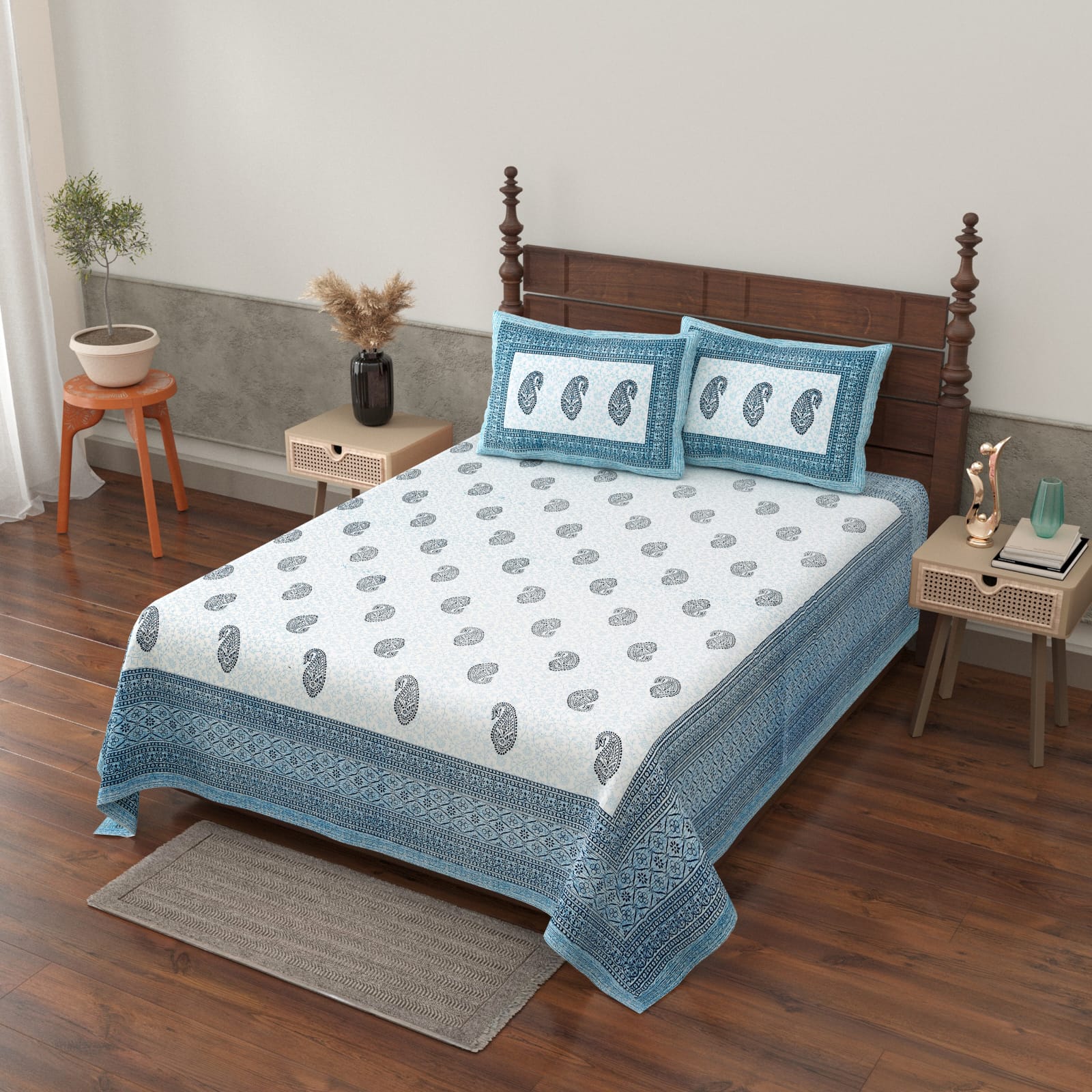Gulbahar Single bed Pure Cotton Bedsheet with 2 pillow Covers