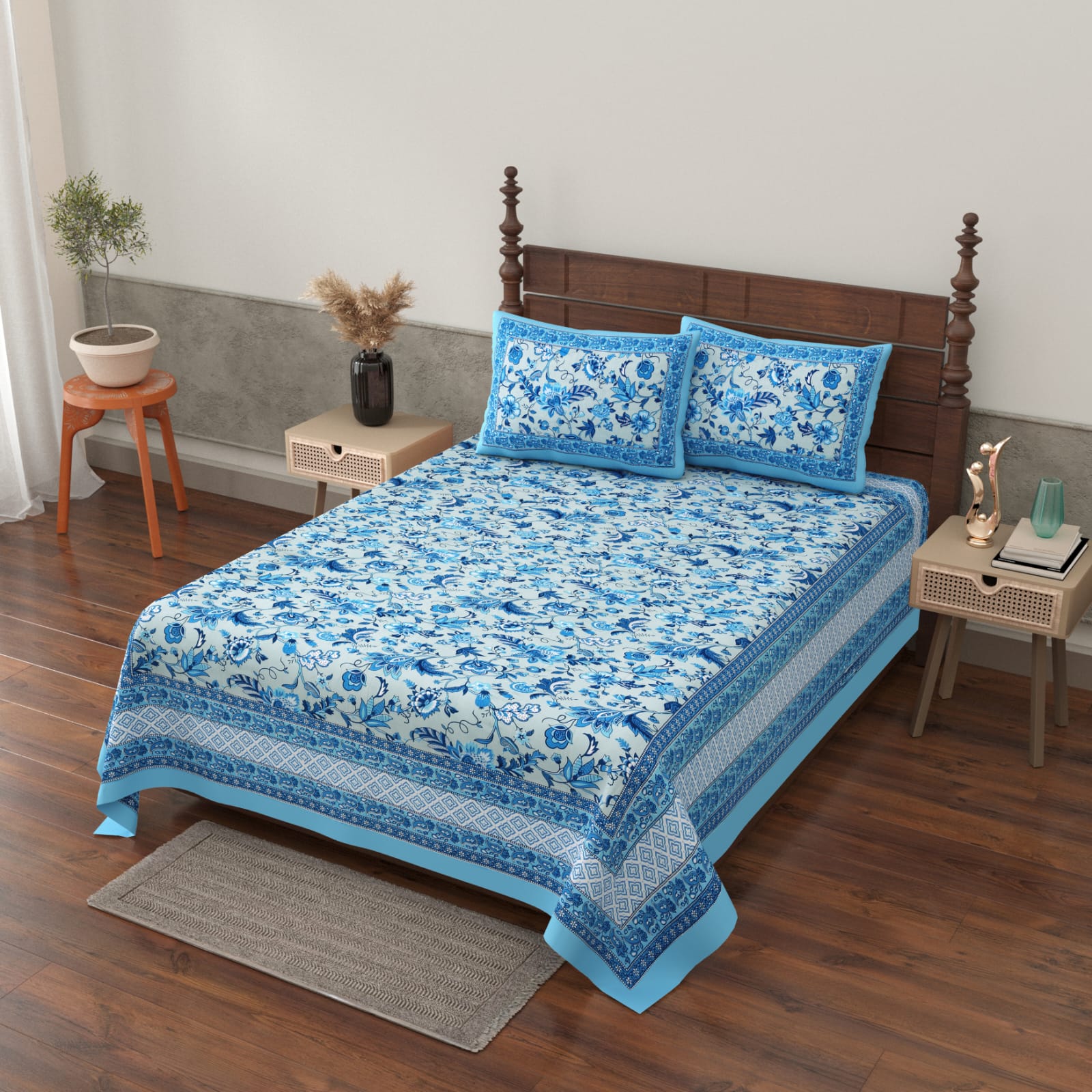 Gulbahar Single bed Pure Cotton Bedsheet with 2 pillow Covers