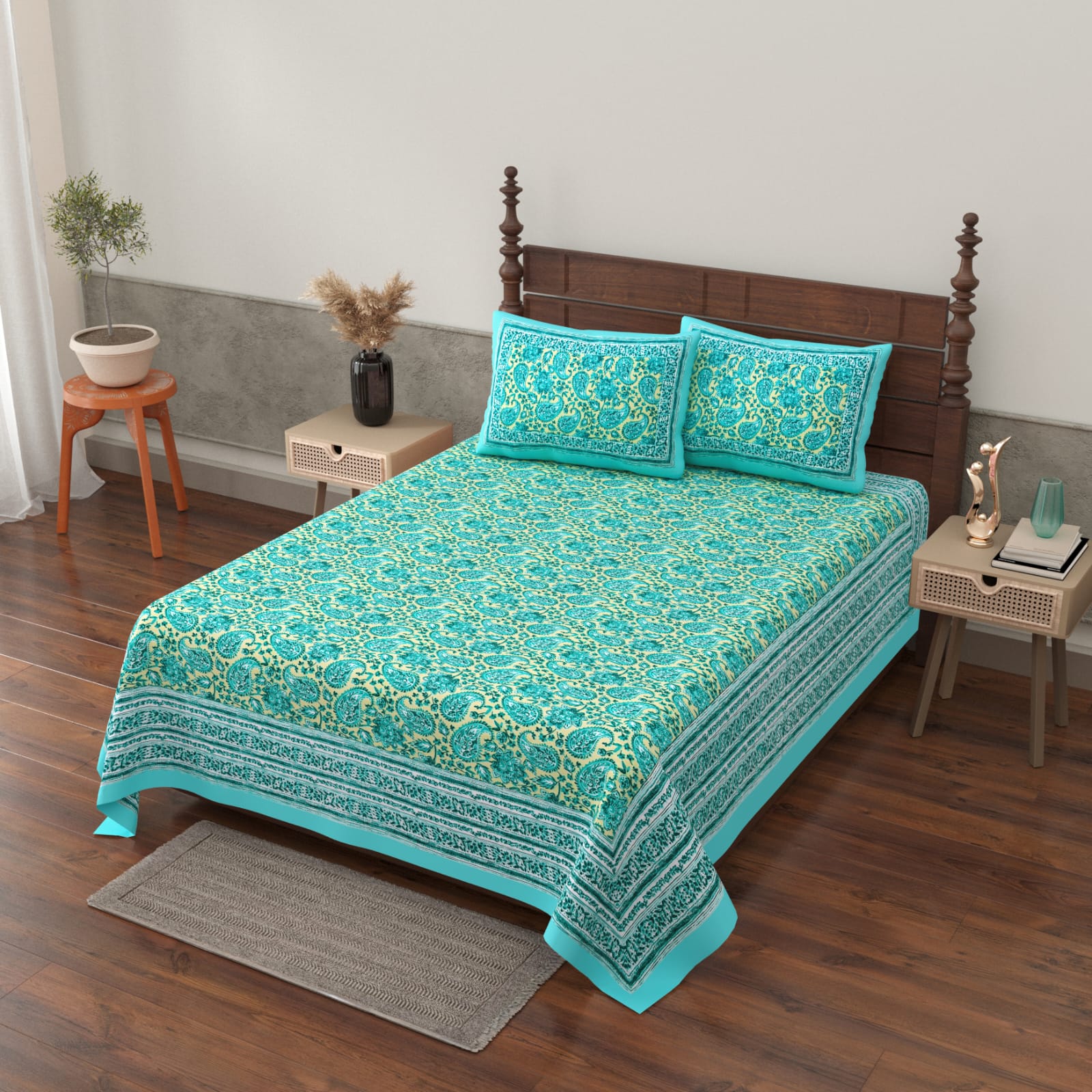 Gulbahar Single bed Pure Cotton Bedsheet with 2 pillow Covers