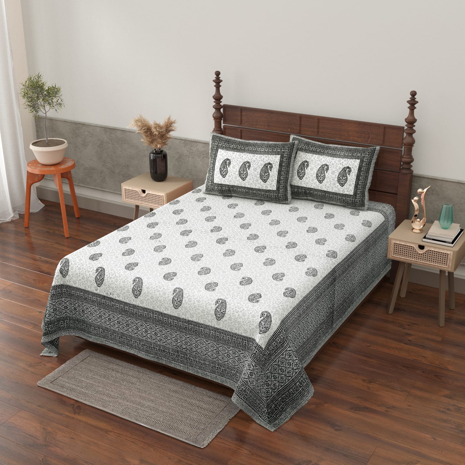 Gulbahar Single bed Pure Cotton Bedsheet with 2 pillow Covers