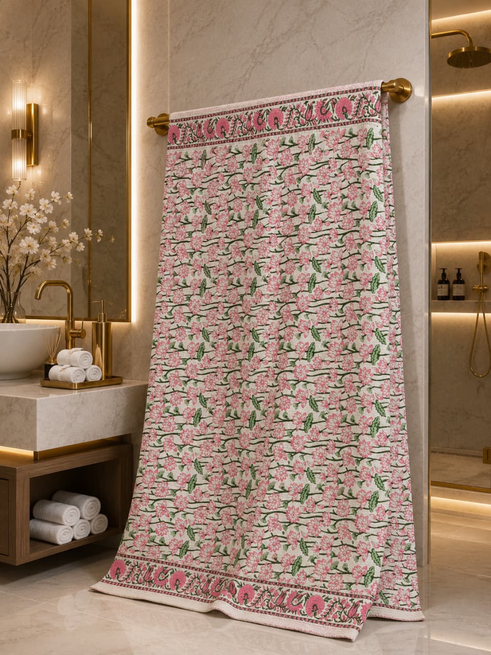 Waffle Handblock Printed Pure Cotton Bath Towel