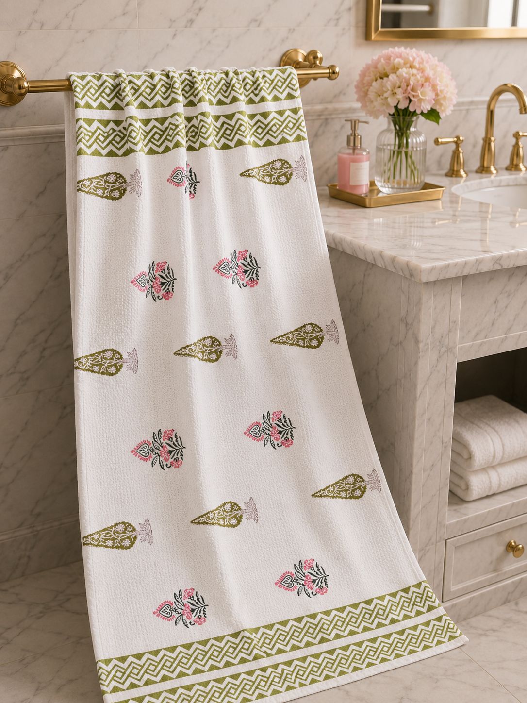 Waffle Handblock Printed Pure Cotton Bath Towel