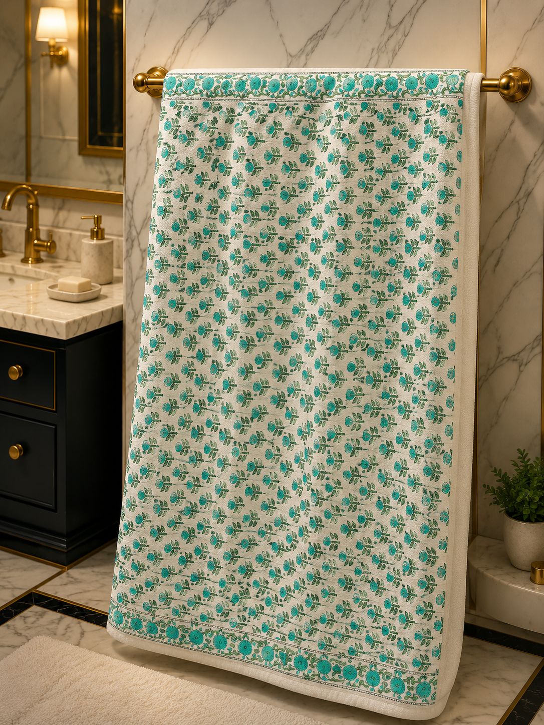 Waffle Handblock Printed Pure Cotton Bath Towel