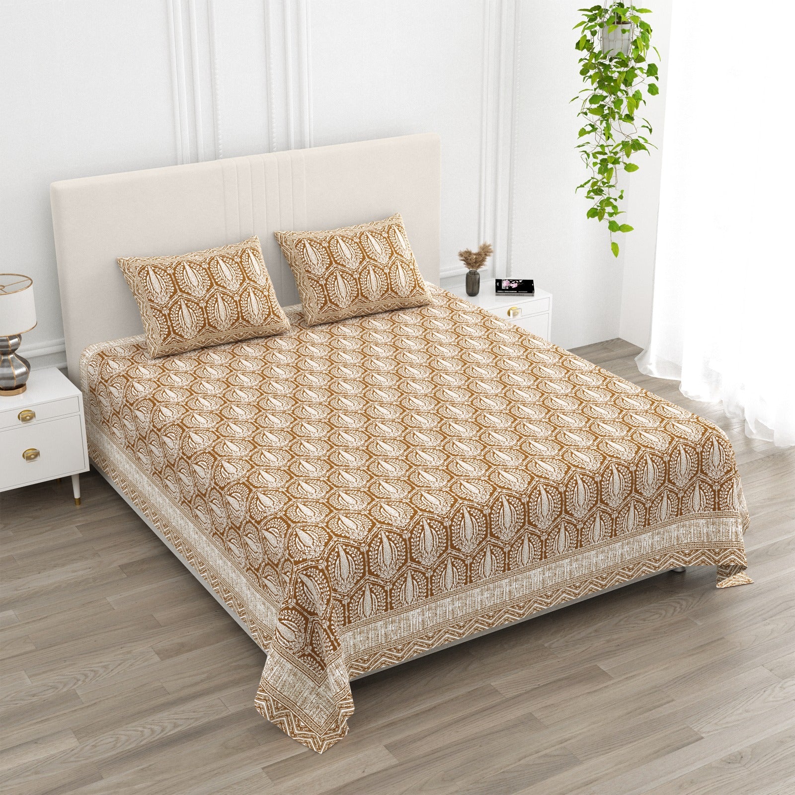 Anarkali Handblock Printed Pure Cotton King Size Bedsheet Set