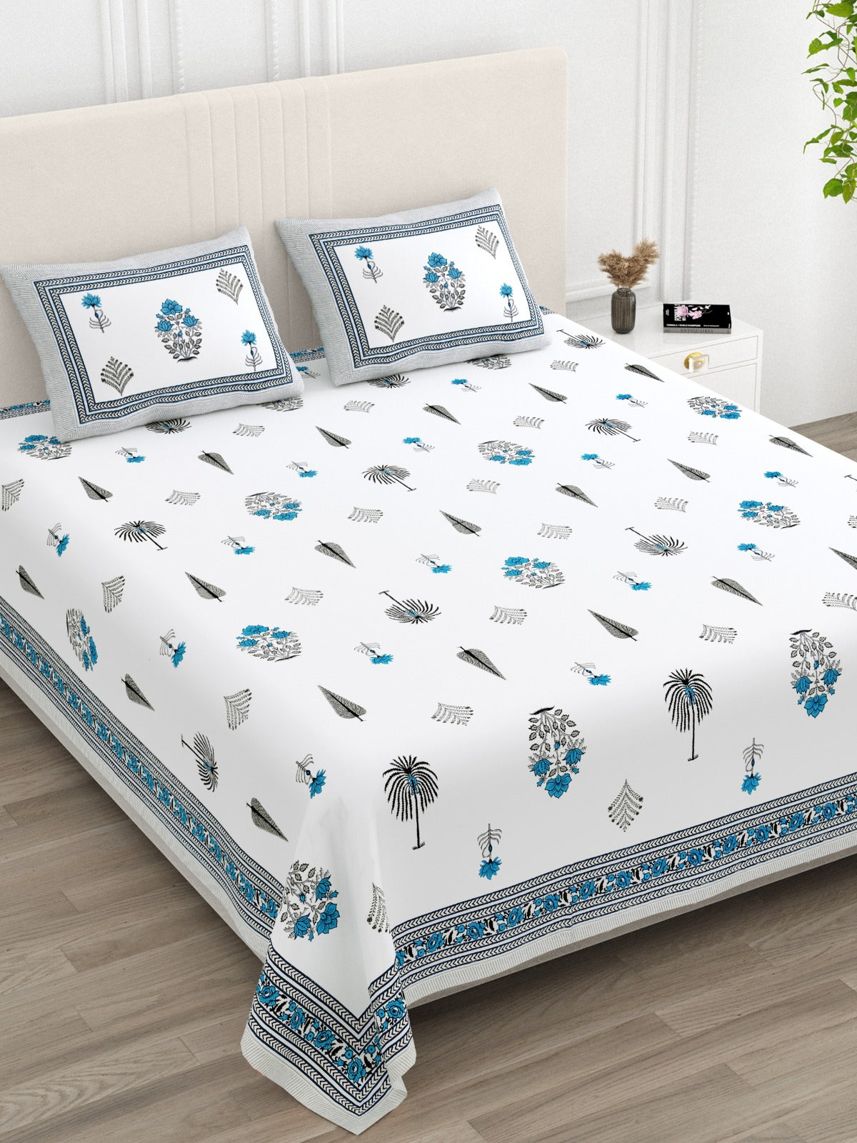 Anarkali Handblock Printed Pure Cotton King Size Bedsheet Set
