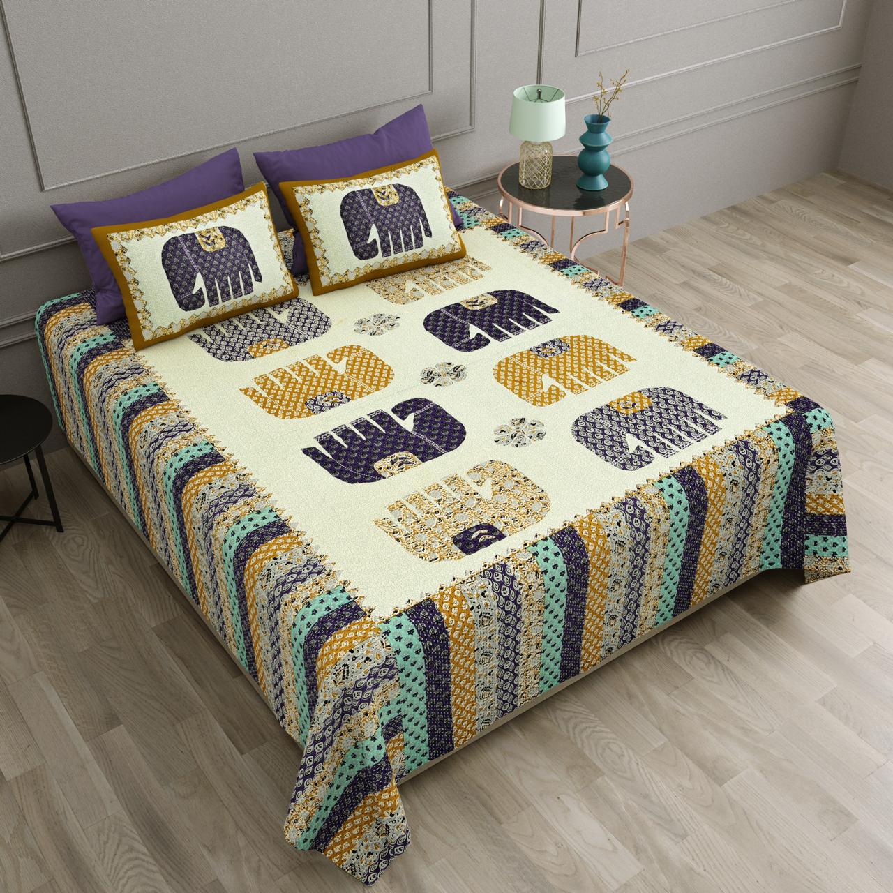 Barmeri Patch Print Pure Cotton Double Bed Bed Sheets (93*104 Inch)