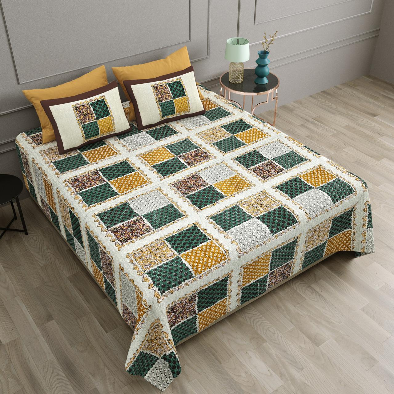 Barmeri Patch Print Pure Cotton Double Bed Bed Sheets (93*104 Inch)