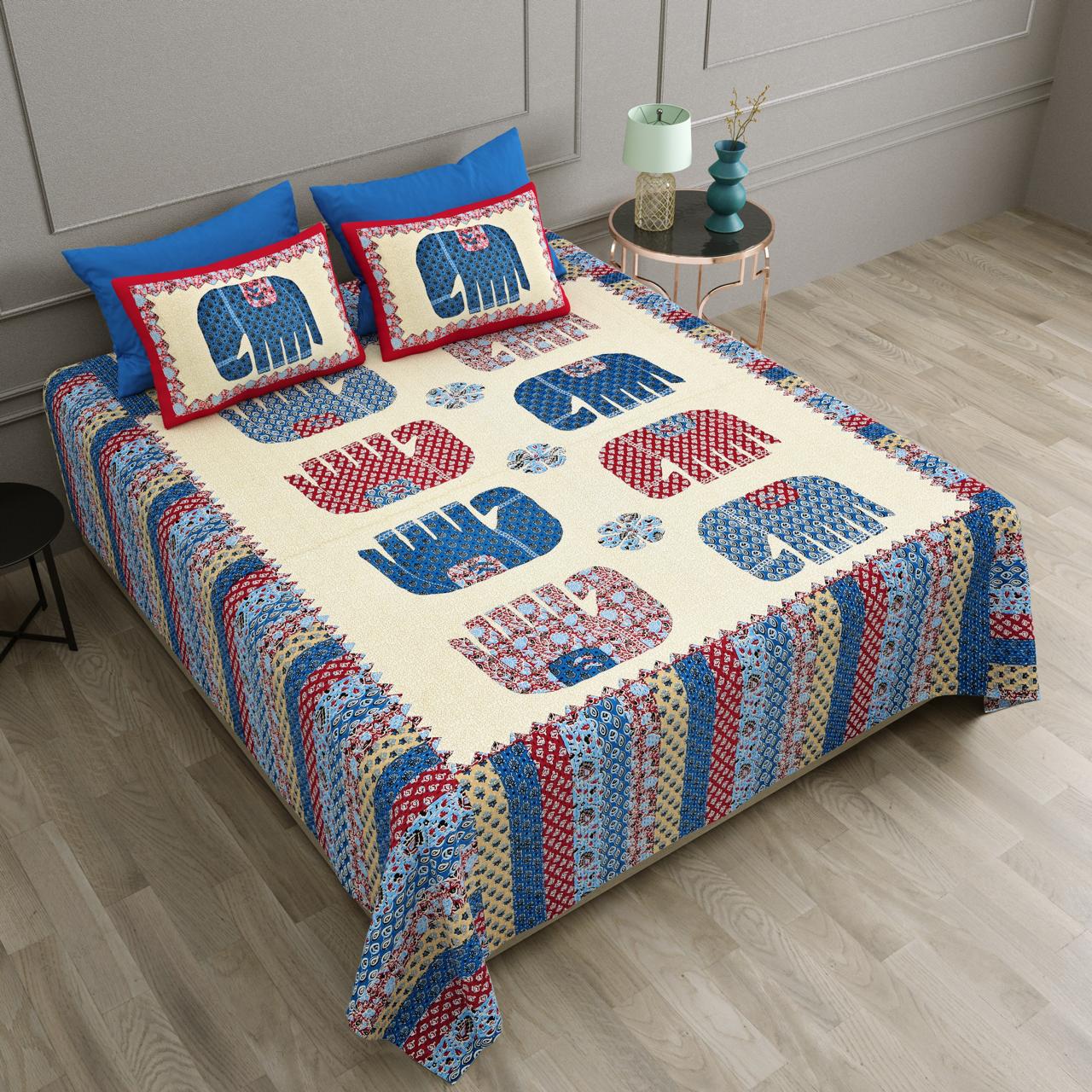 Barmeri Patch Print Pure Cotton Double Bed Bed Sheets (93*104 Inch)