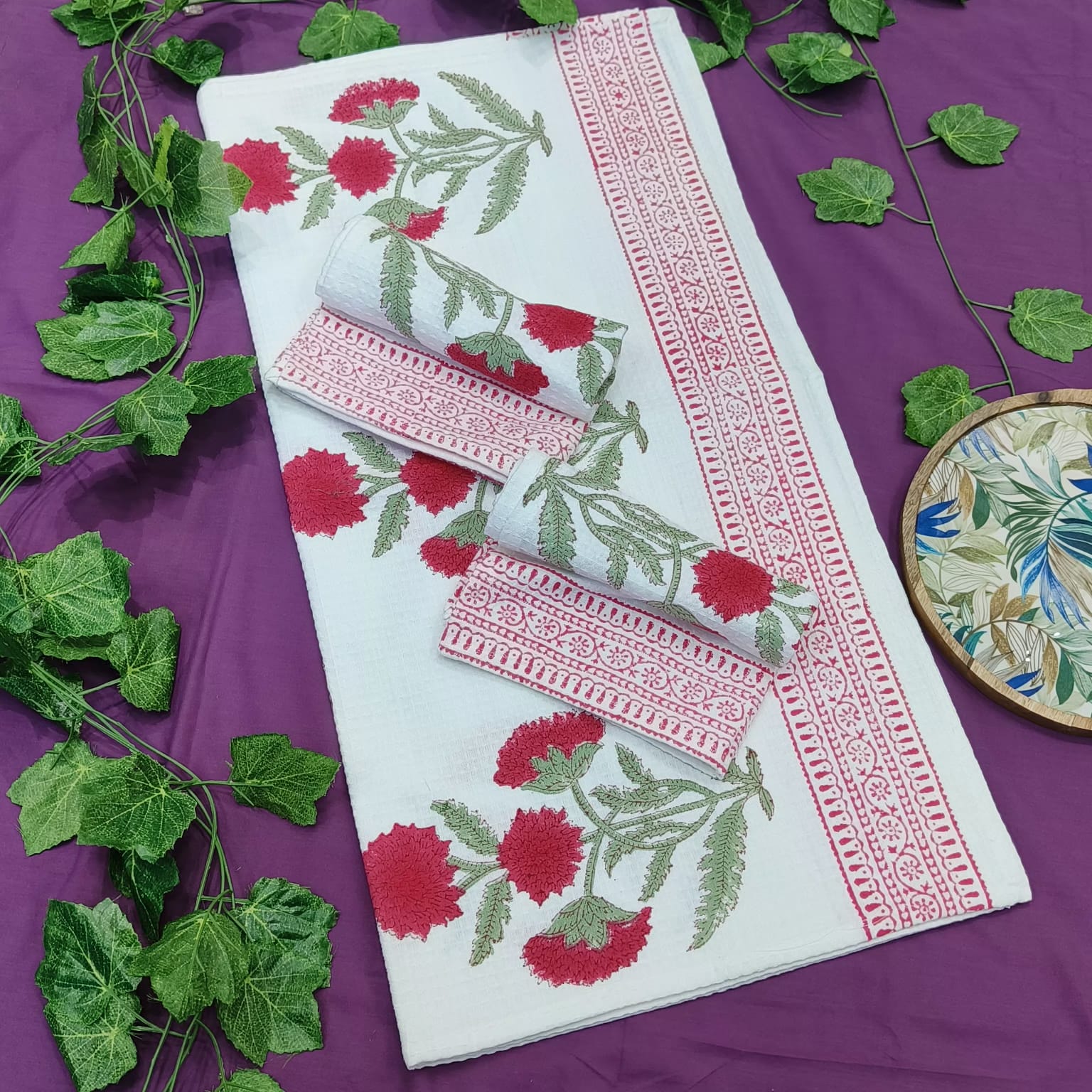 Waffle Handblock Printed Pure Cotton Bath & Hand Towels