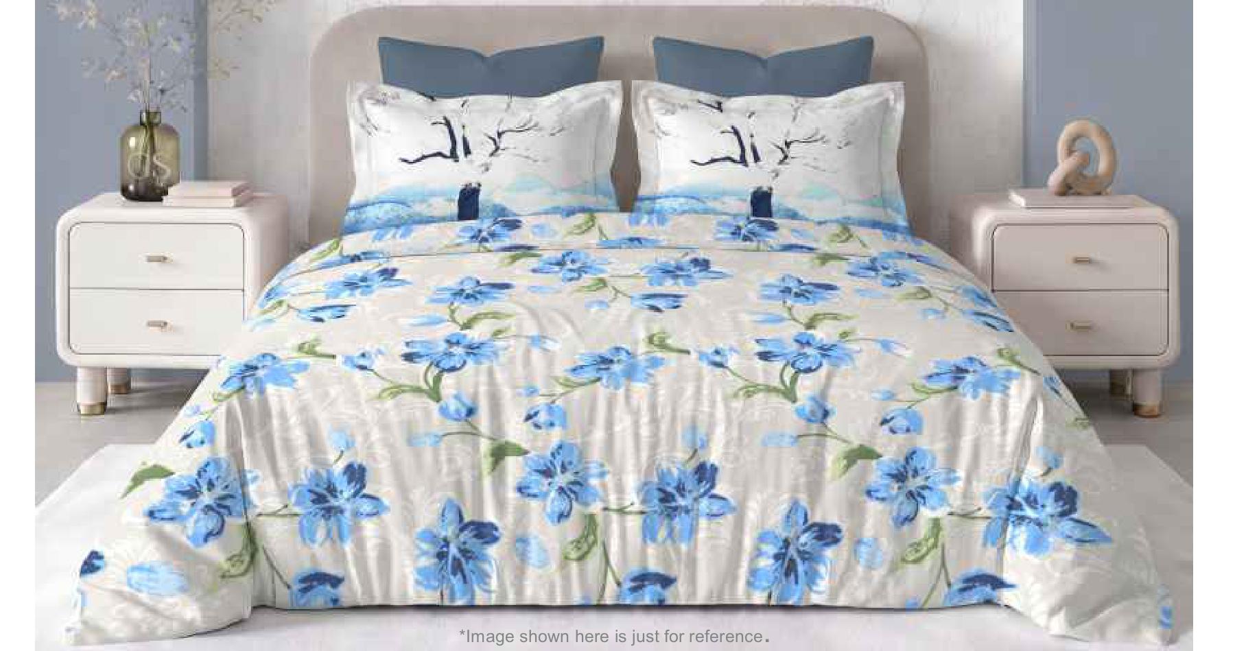 Summer Blues Super King Size Pure Cotton Printed Bedsheet Set
