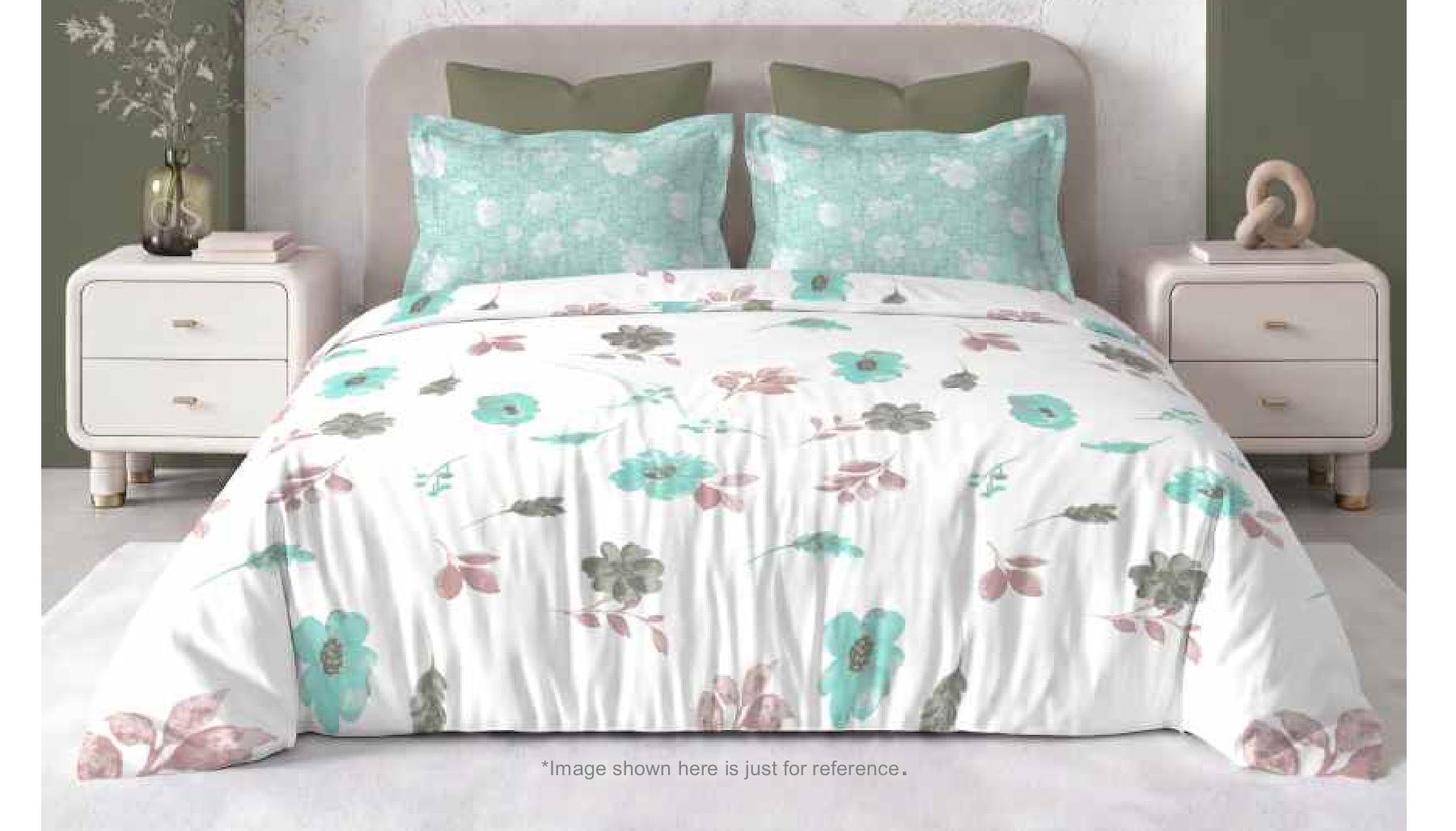 Summer Blues Super King Size Pure Cotton Printed Bedsheet Set