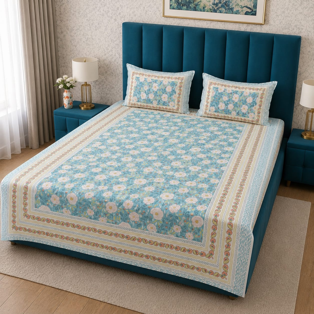 Gulbahar Single bed Pure Cotton Bedsheet with 2 pillow Covers