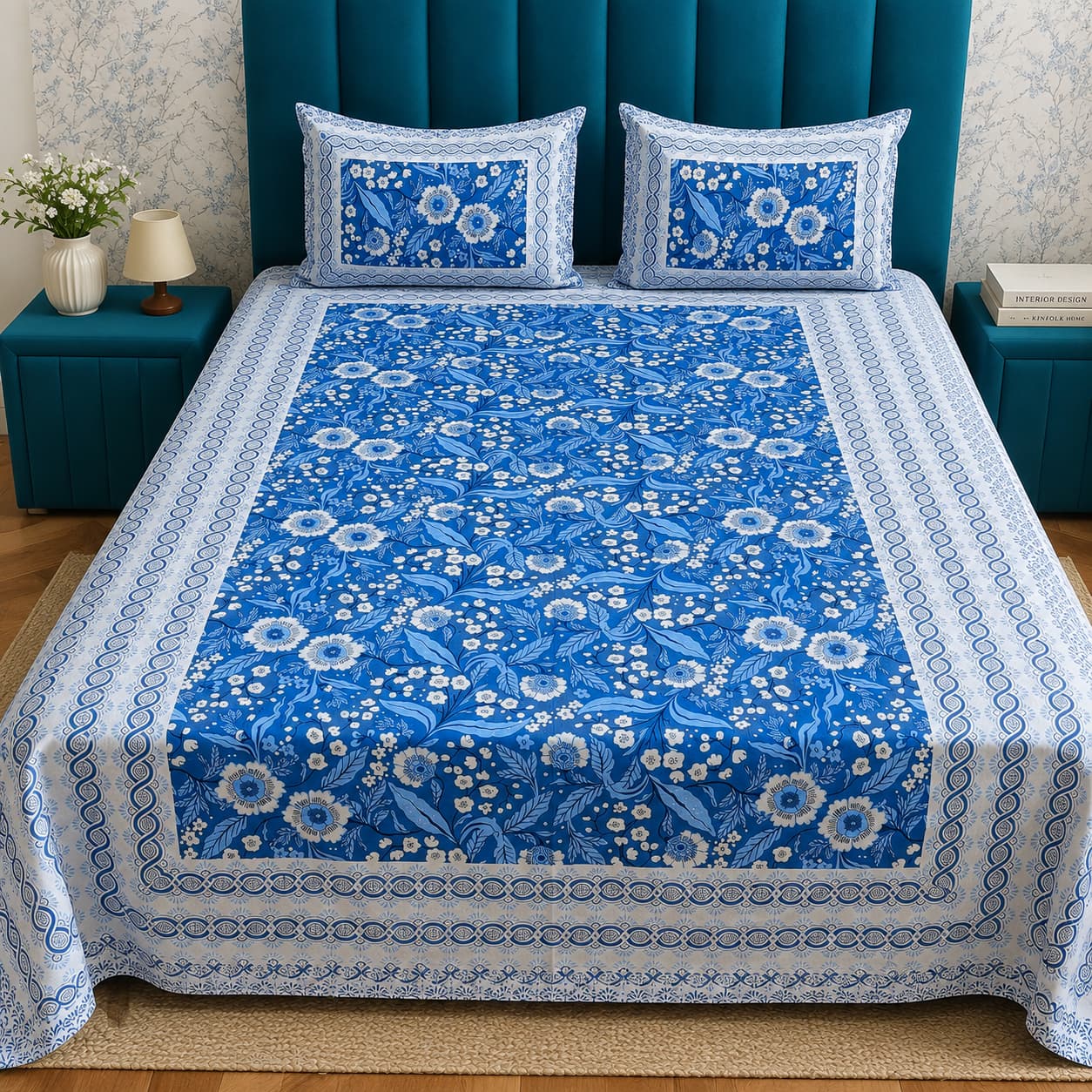 Gulbahar Single bed Pure Cotton Bedsheet with 2 pillow Covers