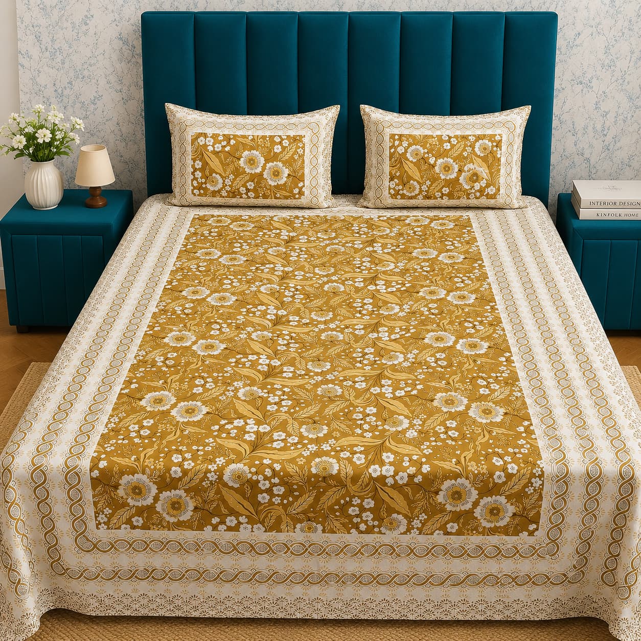 Gulbahar Single bed Pure Cotton Bedsheet with 2 pillow Covers