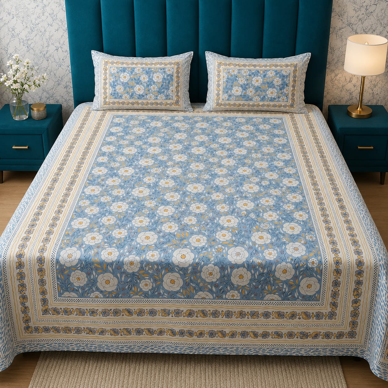 Gulbahar Single bed Pure Cotton Bedsheet with 2 pillow Covers