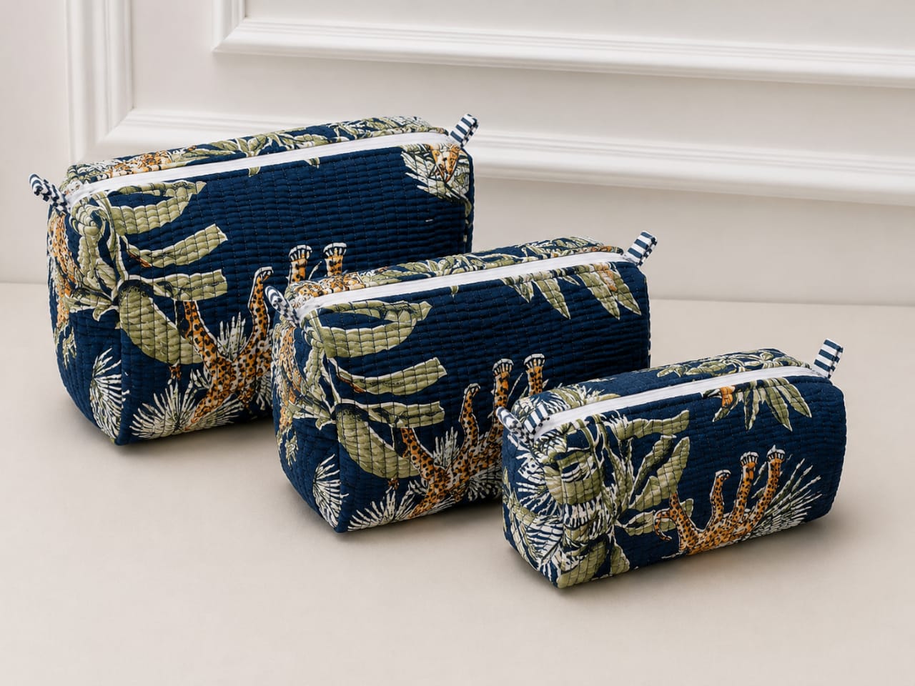 Floral Handcrafted Pure Cotton Quilted Pouches Set