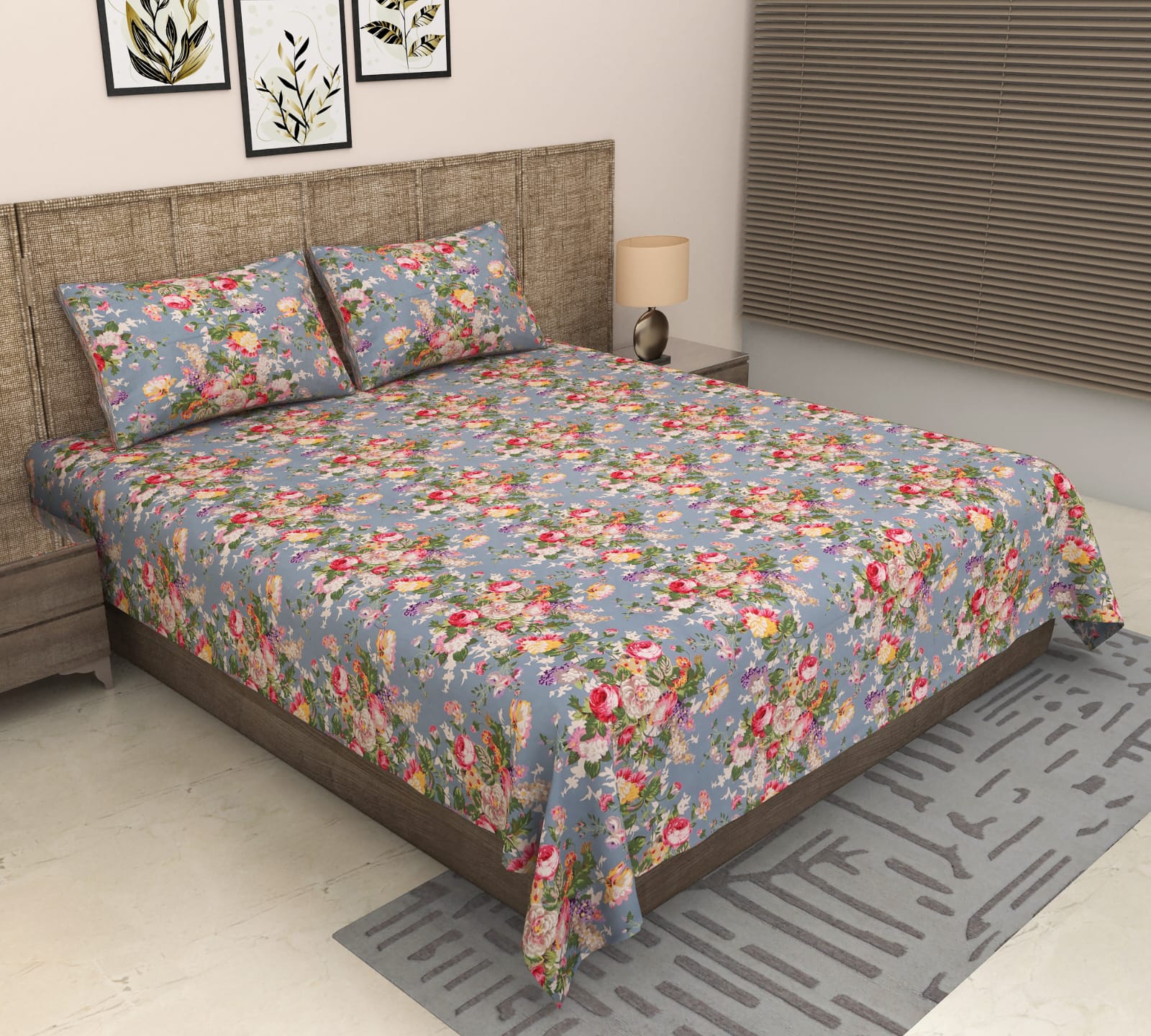 Sitara Handblock Designer Print Premium Cotton Kingsize Bed Sheets