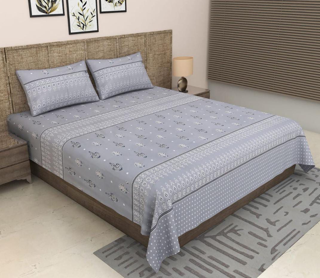 Sitara Handblock Designer Print Premium Cotton Kingsize Bed Sheets