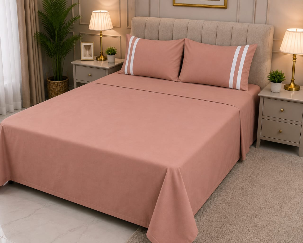 Premium Solid Muted Terracotta King Size Cotton Bedsheet with 2 Pillow Covers