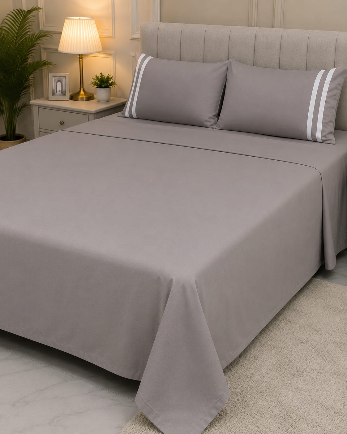 Premium Solid Taupe King Size Cotton Bedsheet with 2 Pillow Covers