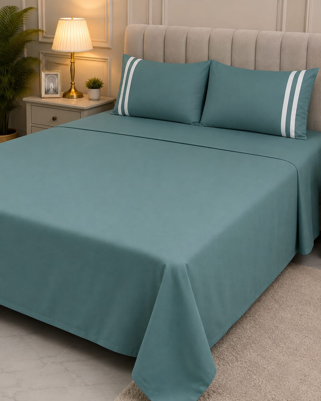 Premium Solid Sage Green King Size Cotton Bedsheet with 2 Pillow Covers
