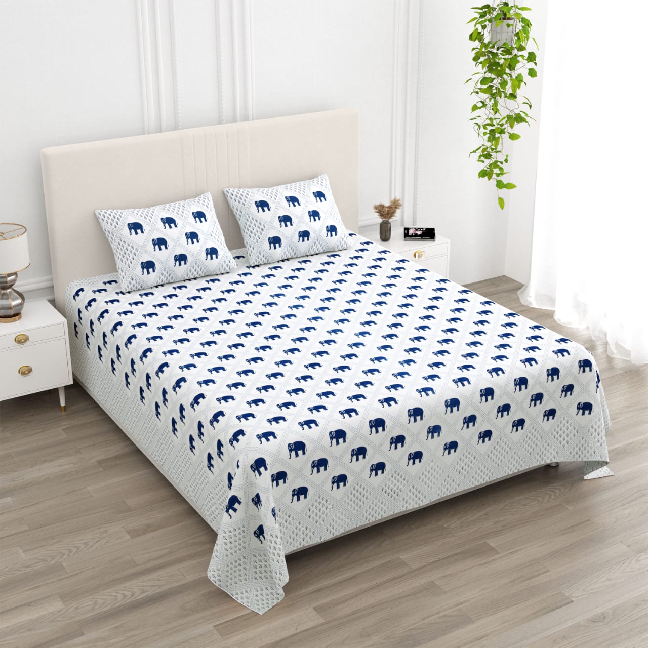 ANARKALI Royal Elephant Charm Printed King Size Premium Cotton Bedsheet