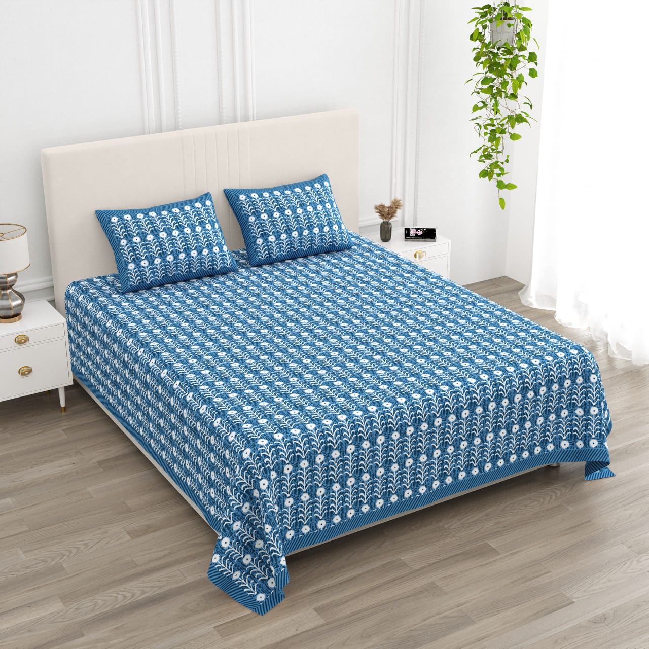 ANARKALI Sapphire Bloom Printed King Size Premium Cotton Bedsheet