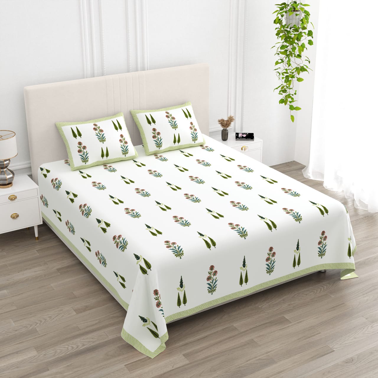 ANARKALI Botanical Bloom Printed King Size Premium Cotton Bedsheet