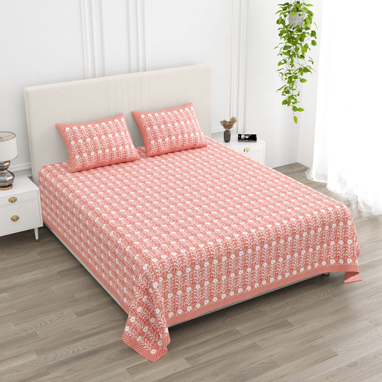 ANARKALI Coral Bloom Printed King Size Premium Cotton Bedsheet