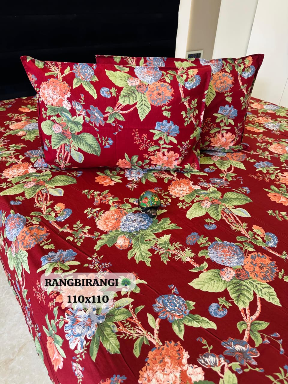 Sitara Red & Blue Floral Pure Cotton Bedsheet Set