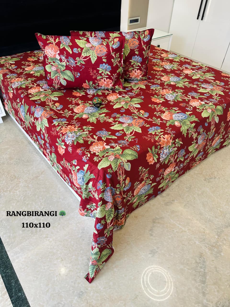 Sitara Burgundy Floral Pure Cotton Bedsheet Set