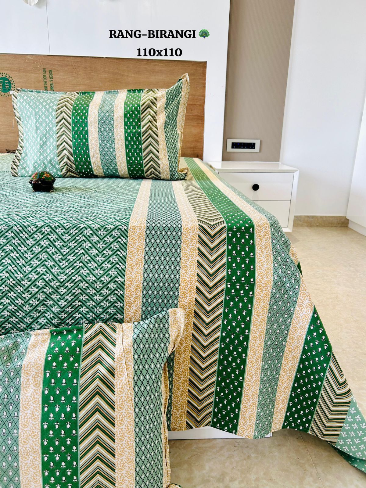 Sitara Emerald Green Geometric Pure Cotton Bedsheet Set
