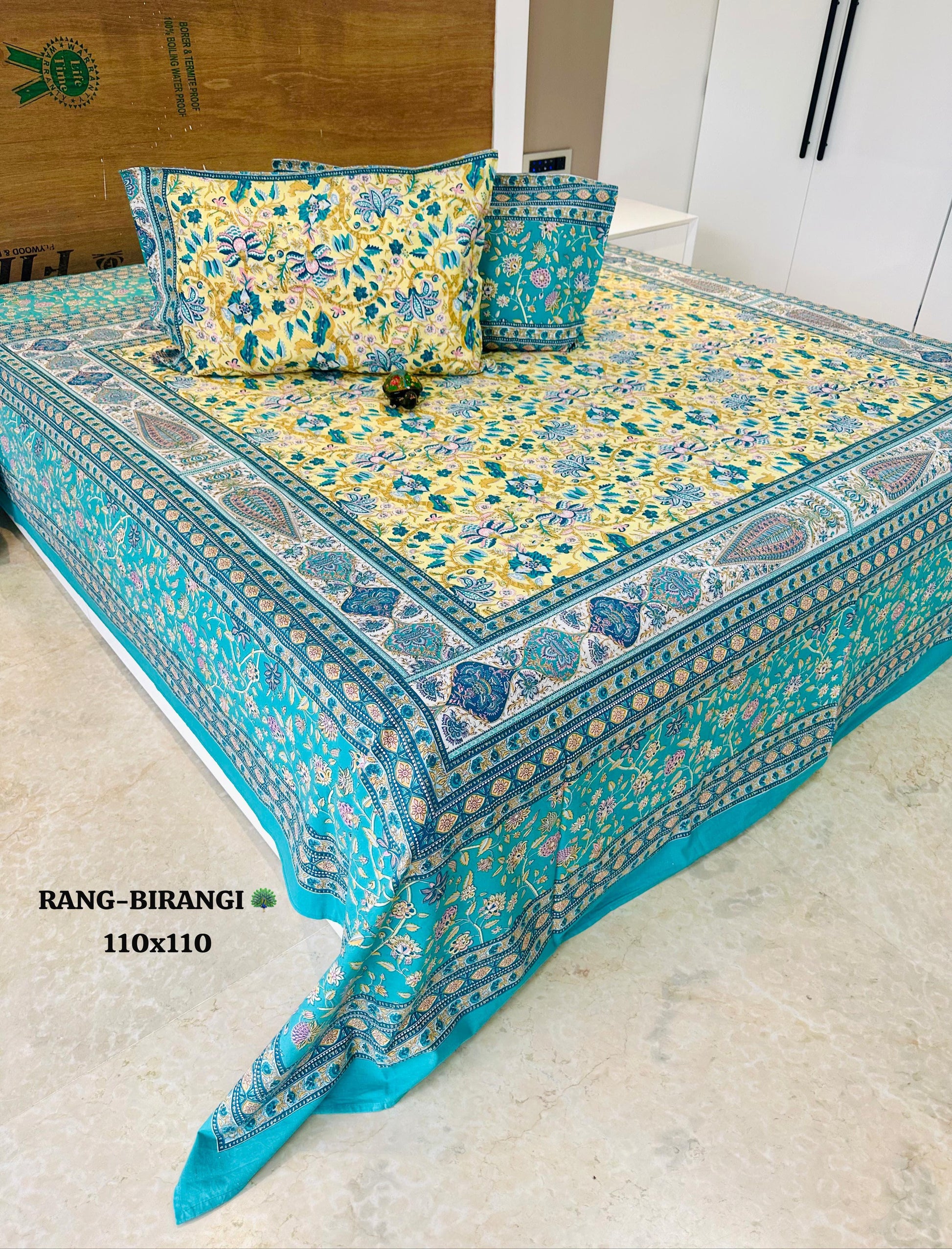Sitara Turquoise Floral & Paisley Pure Cotton Bedsheet Set