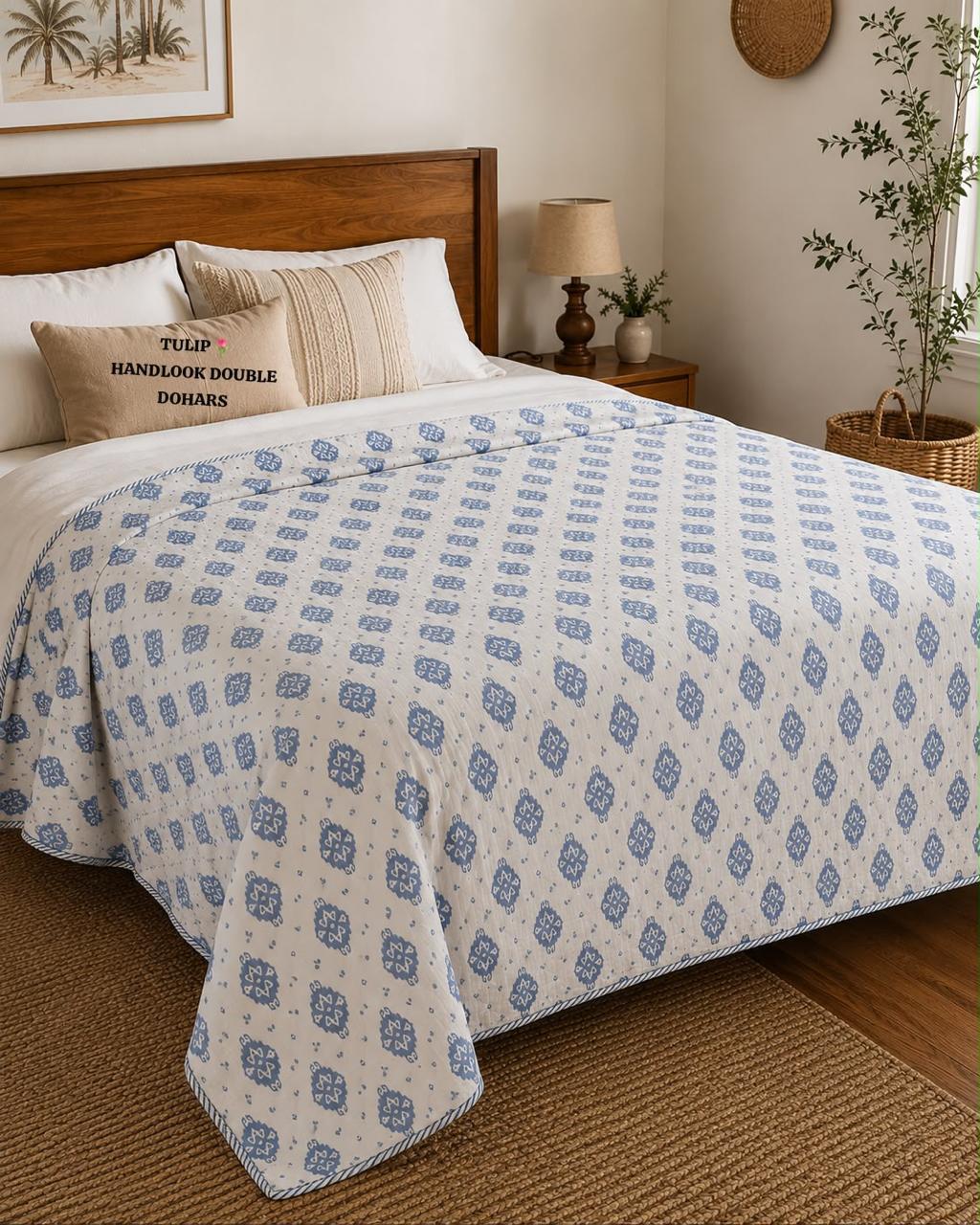 Blue Floral Handblock Printed Double Dohar