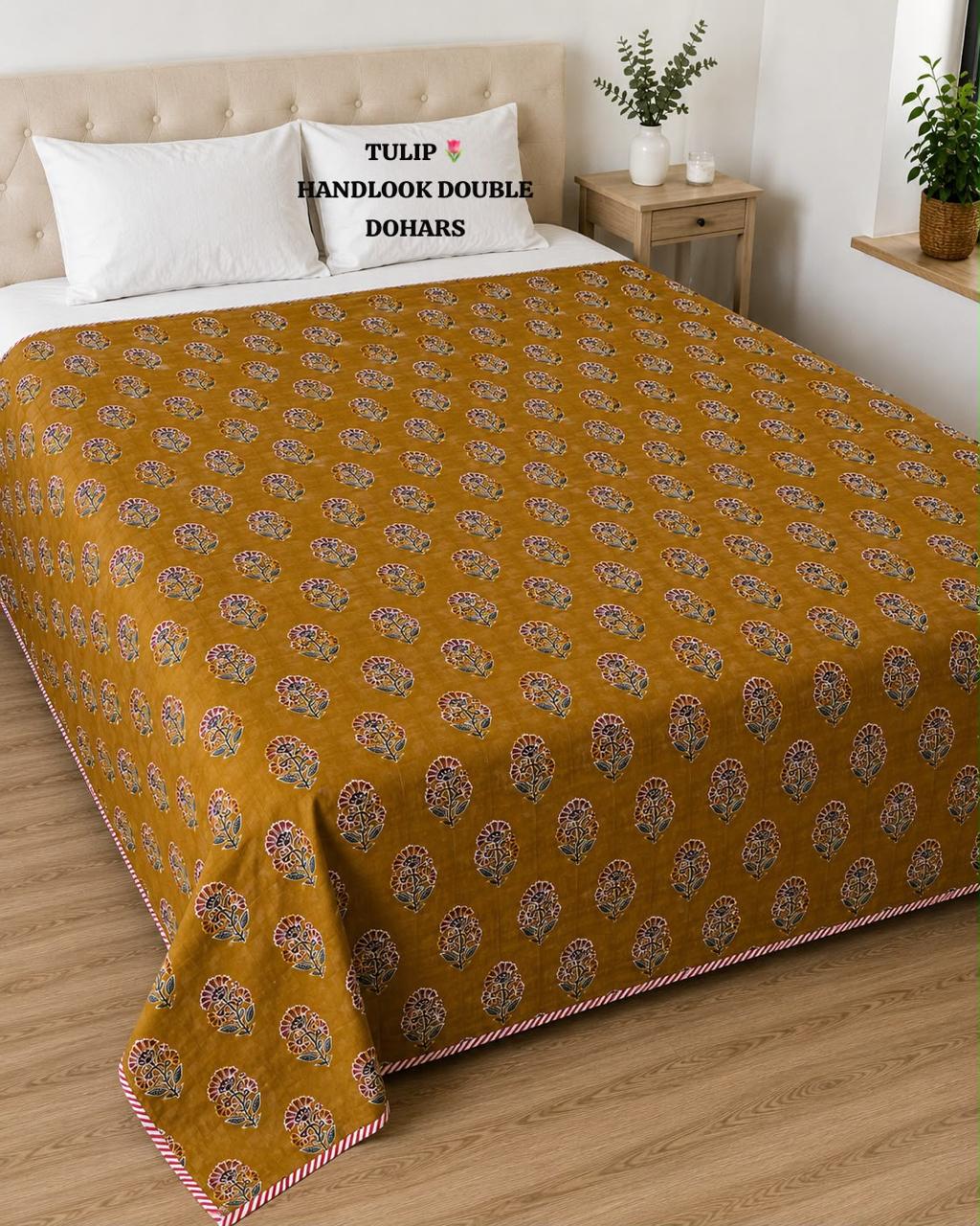Mustard Paisley Handblock Printed Double Dohar