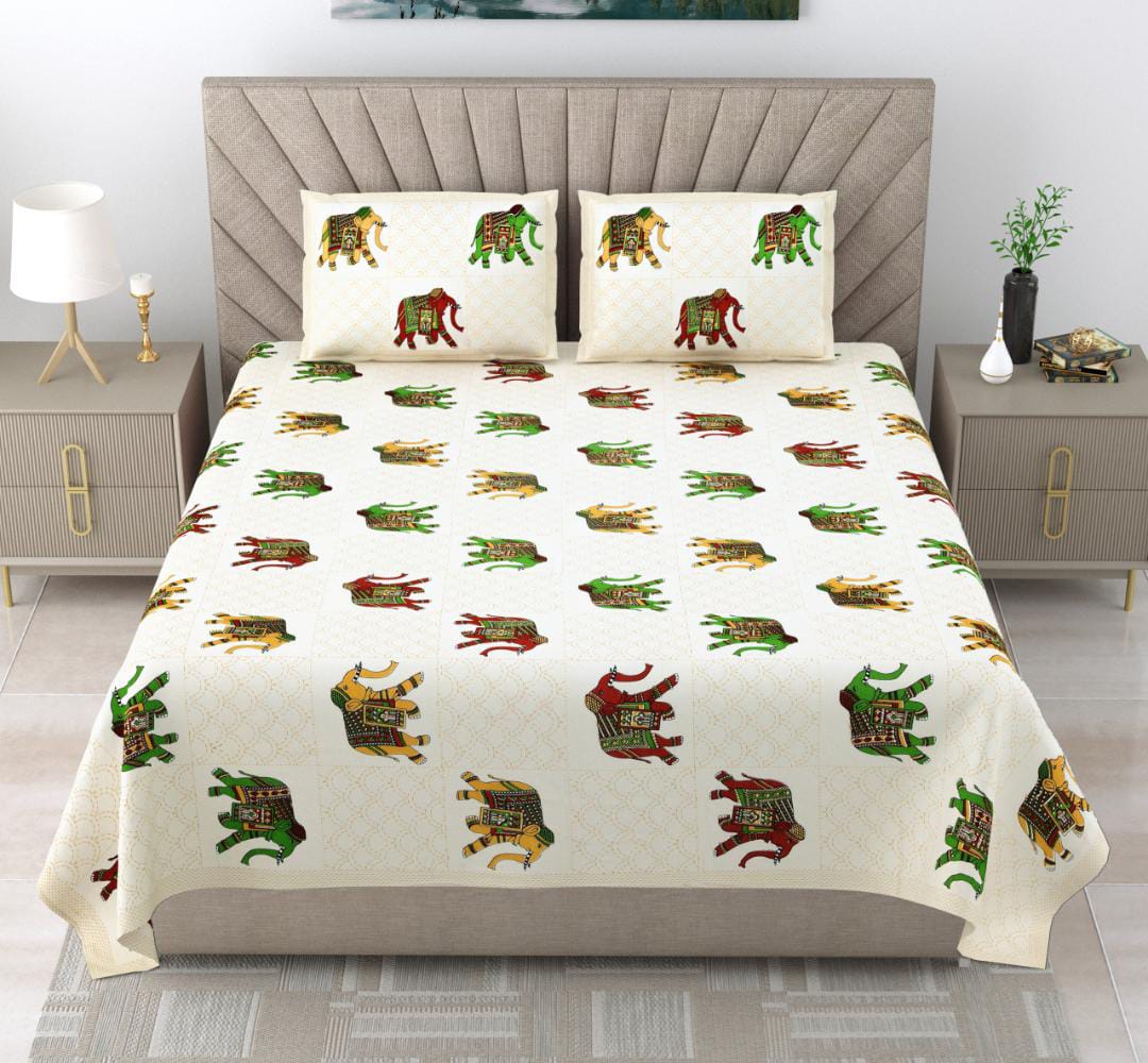 Elegant Royal Elephant Printed King Size Bedsheet