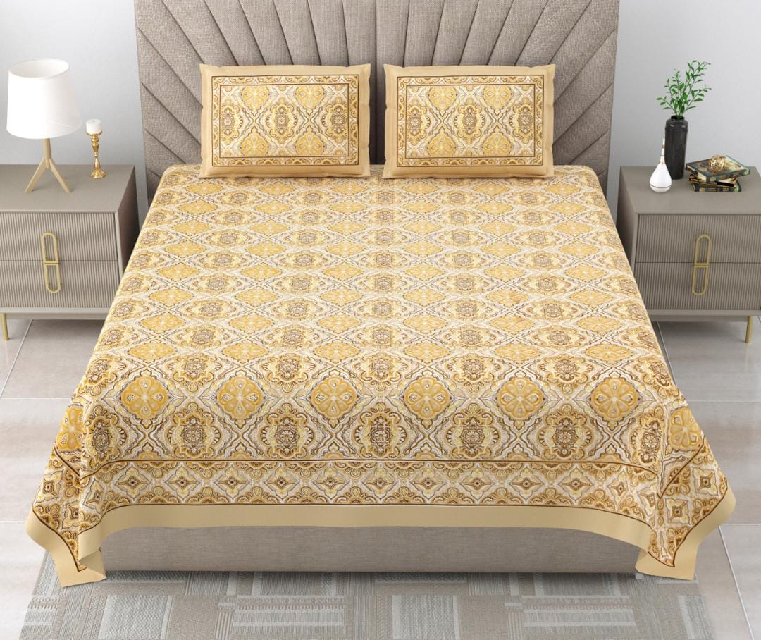 Elegant Premium Traditional Motif Printed King Size Bedsheet