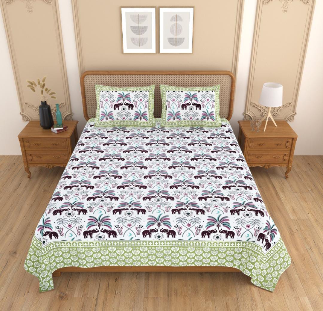 Elegant Premium Elegant Elephant Floral Printed King Size Bedsheet