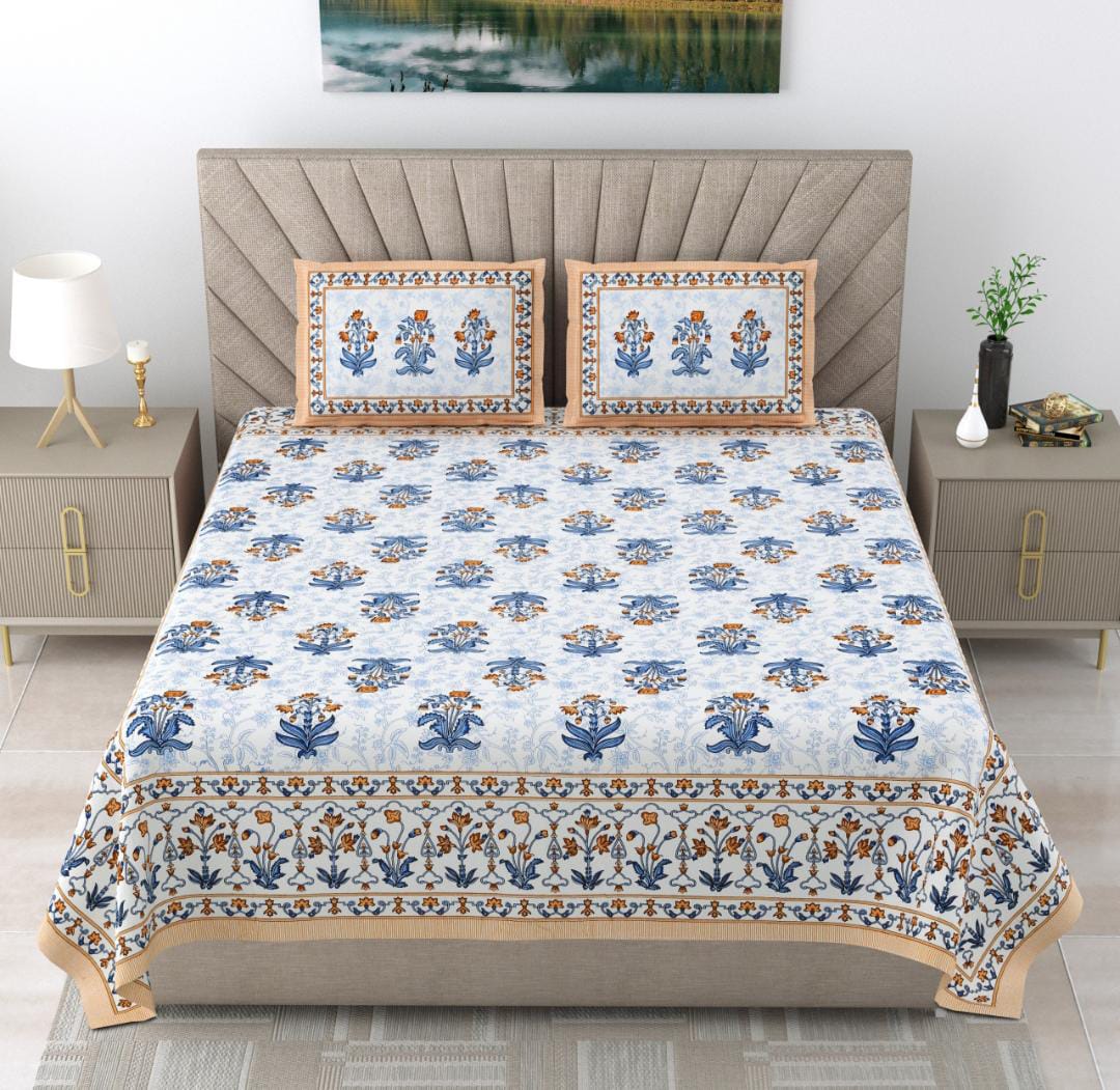 Elegant Premium Floral Motif Printed King Size Bedsheet